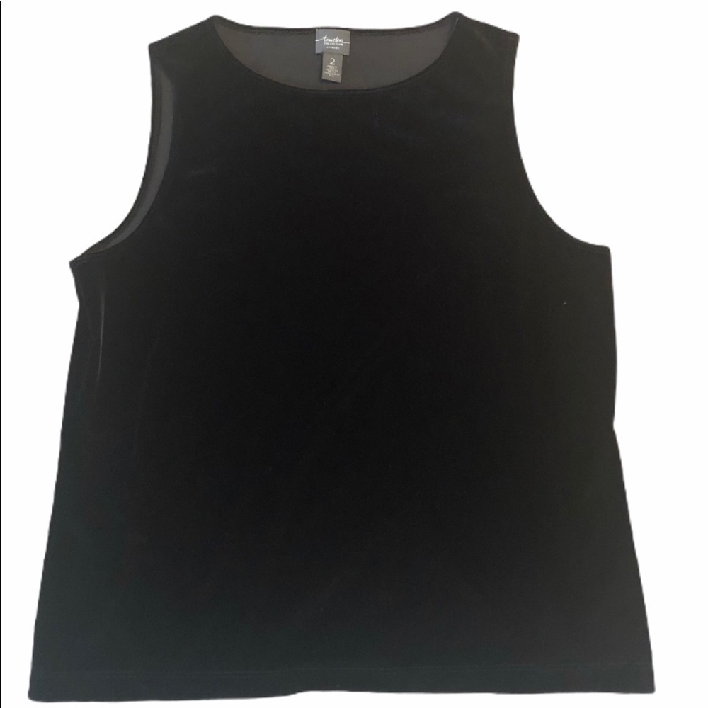 Chico’s Travelers Solid M Black Velvet Tank 2/L Holiday Career Shell Stretch